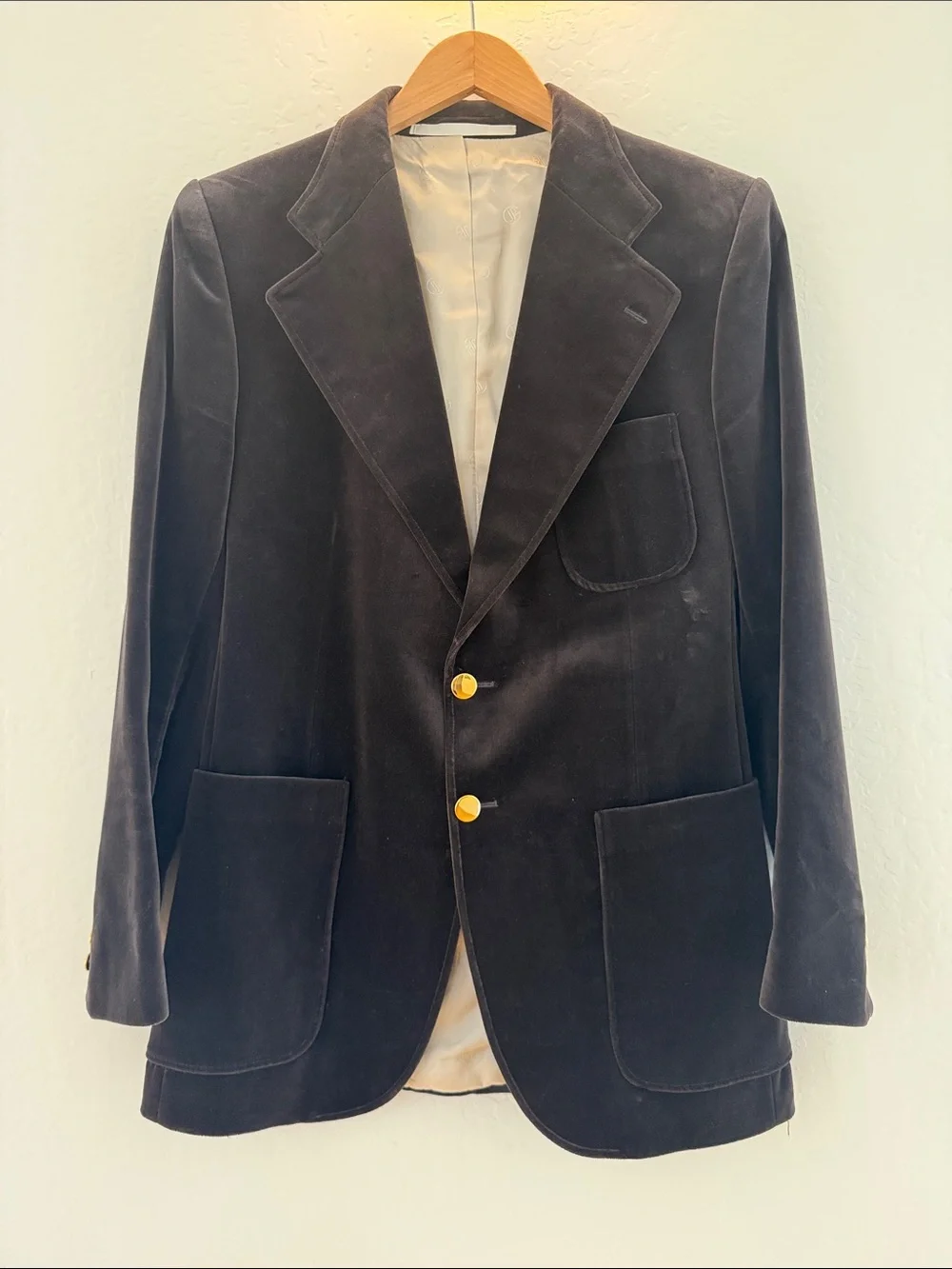 Jean Paul Germain Custom Men's Chocolate Velvet Blazer with Gold Buttons